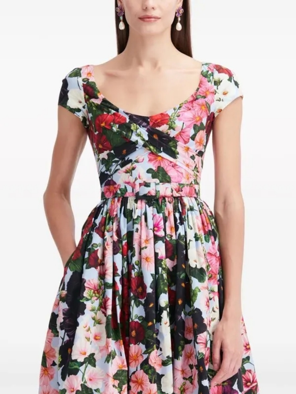 $2190 NEW OSCAR DE LA RENTA HOLLYHOCK PINK BLUE DAY DRESS US 8 M - Picture 5 of 10